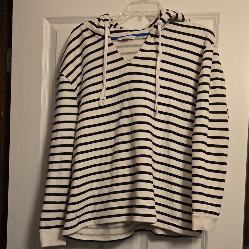 Boden V-Neck Striped Cream and Navy Women's Top Size L